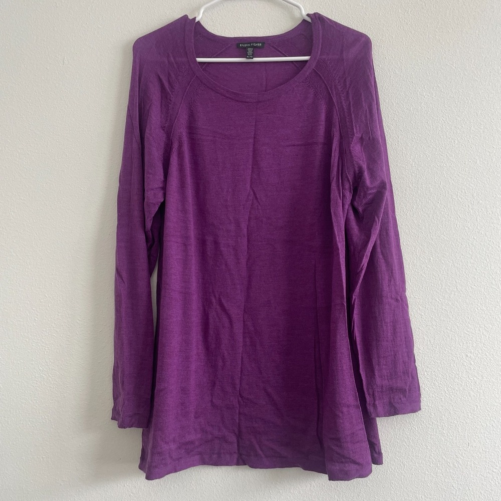 Eileen Fisher Sweater Women XL Purple Merino Wool Lightweight Tunic Quiet Luxe